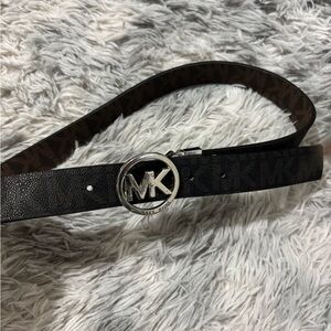Michael Kors Black and Brown MK Signature Reversible Belt